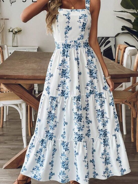Emery Rose Dresses & Skirts - Emery Rose (SHEIN) Blue Floral Open Back Tie Maxi Dress